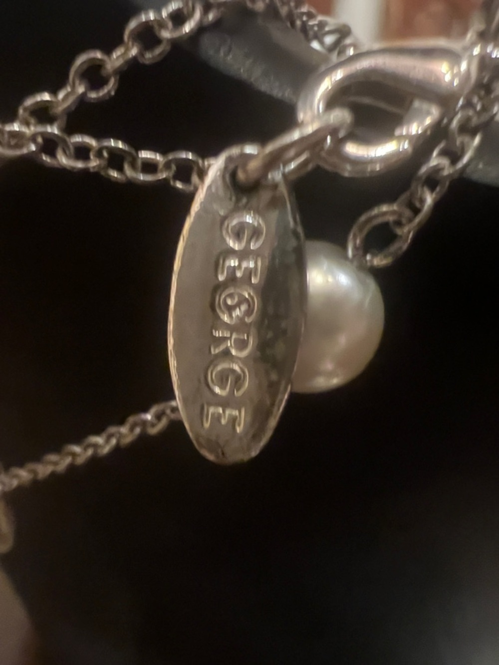 George Silver-Tone Necklace with White Pearl Charm